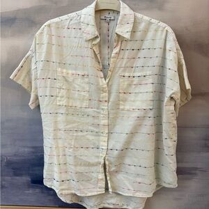 Women’s Rainbow Embroidered Striped Cream Button Down Summer Shirt